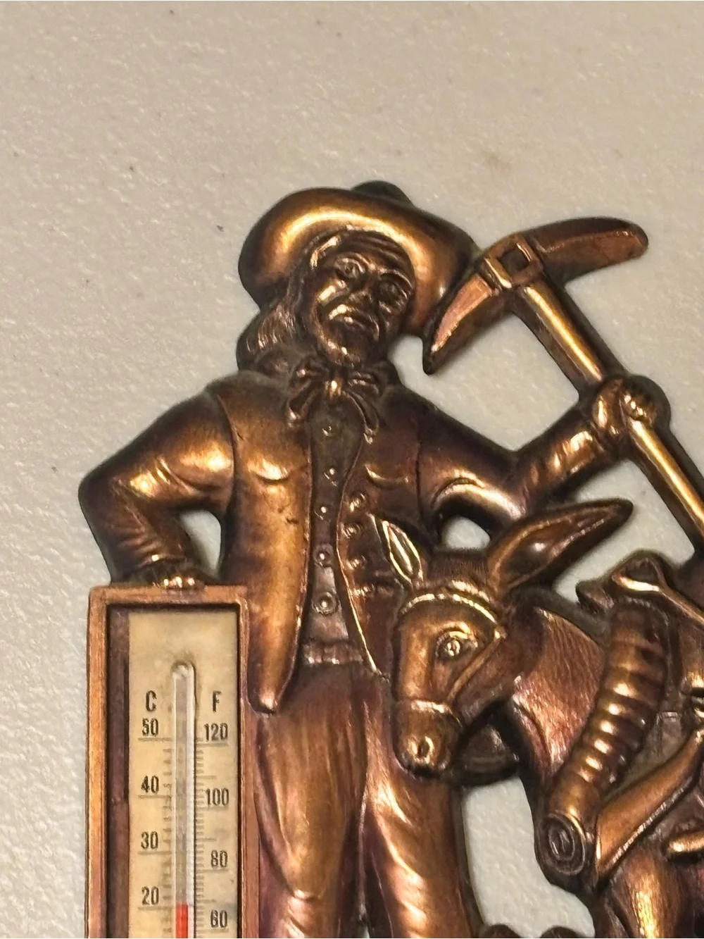 Vintage-Style Souvenir Copper Miner & Mule Wall Thermometer - Colorado